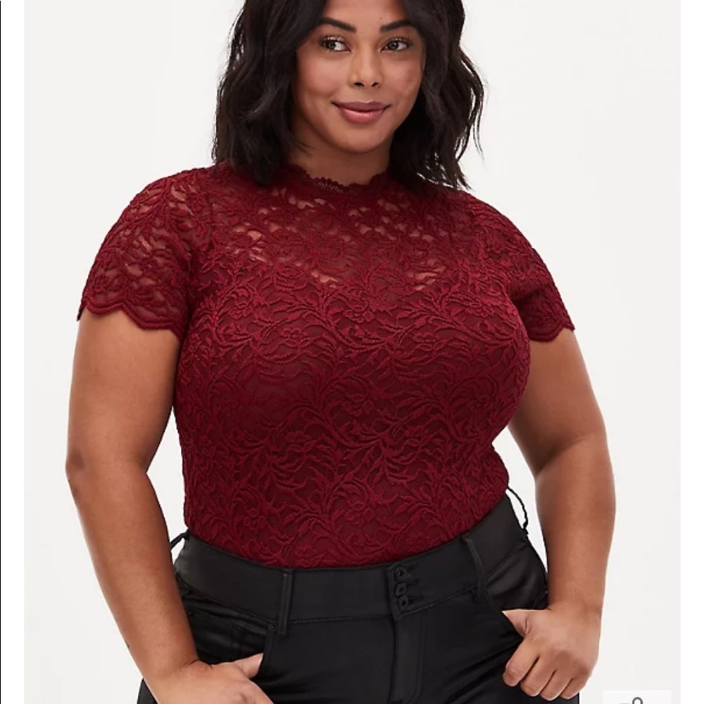 Torrid Red Lace High Neck Body Suit Size 3